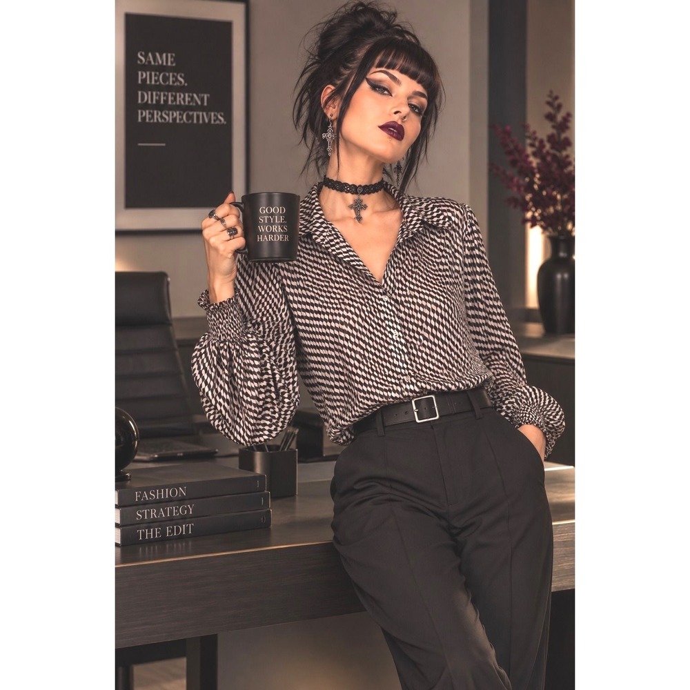 Muse Republic Clothing Sheer Button Front Blouse  Small Balloon Sleeves Goth